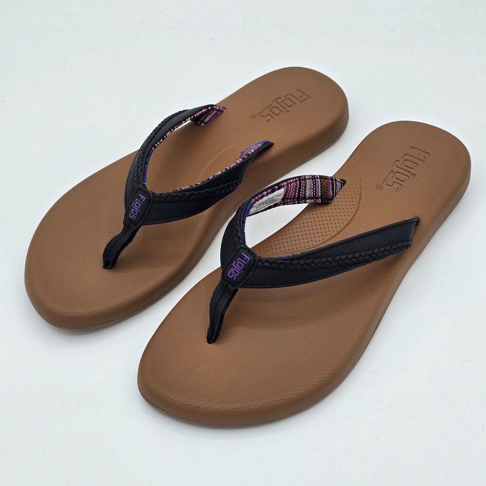 Flojos Flip Flops Women’s Memory Foam Arch Support Sandals Brown Black Pick Size